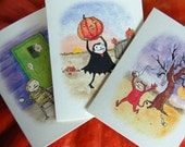 Halloween Cards - Naughty Trick or Treaters - Set of 3 greeting cards