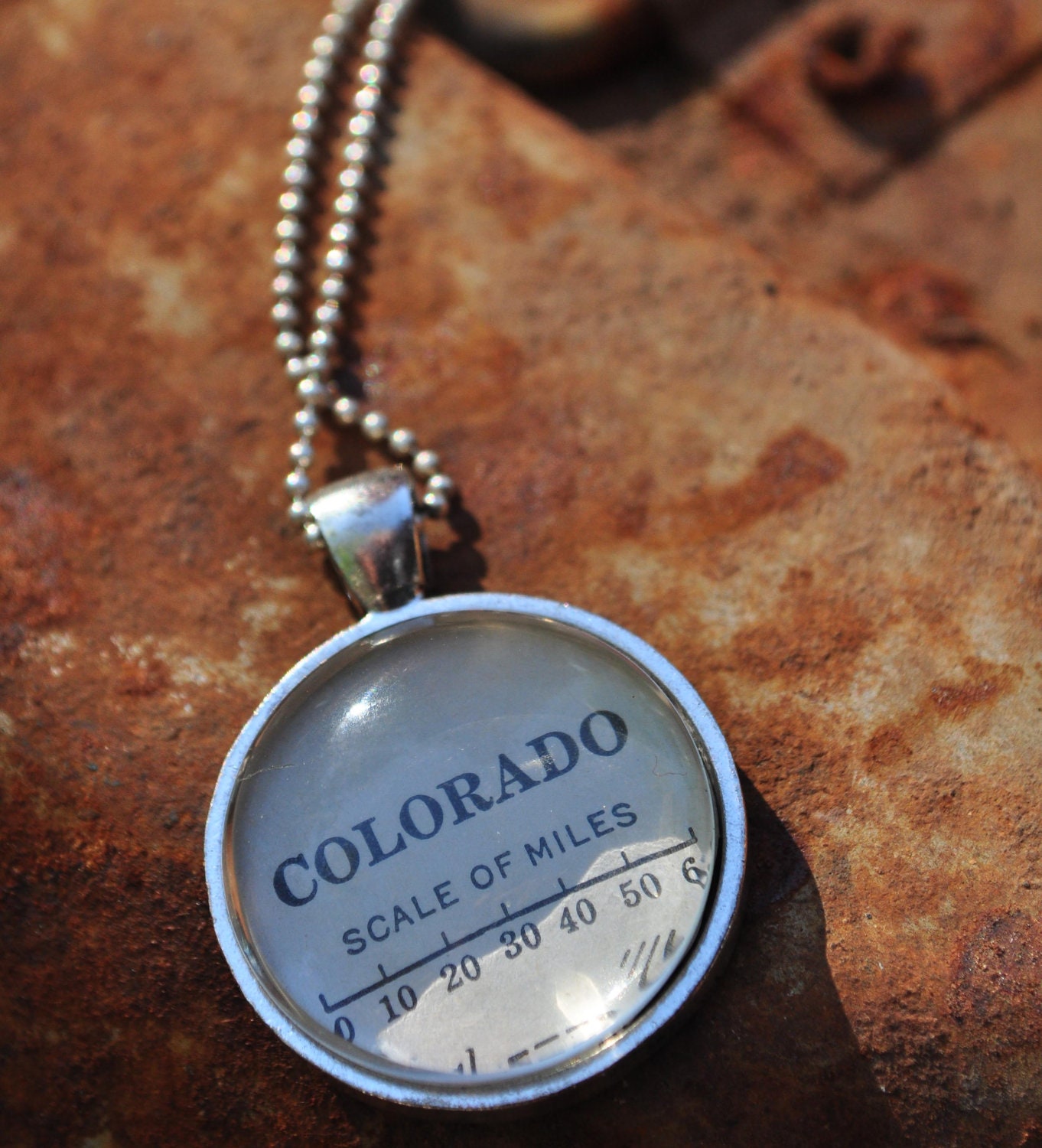 Map Pendant Necklace from Vintage Atlas COLORADO Scale of Miles