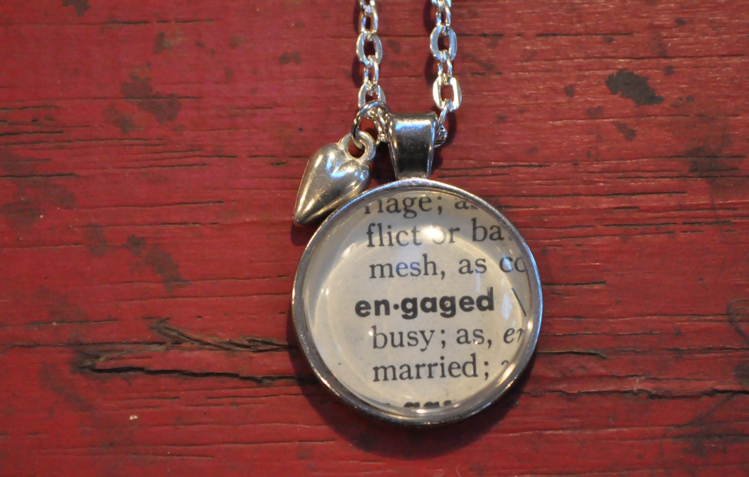 Vintage Dictionary Word Necklace Pendant ENGAGED