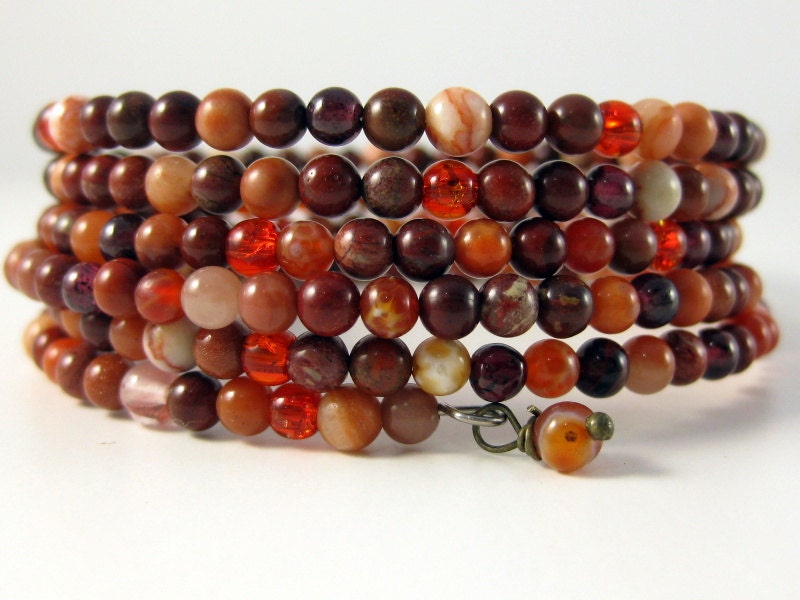 stone bead red wire coil bracelet wrap around style autumn fall fashion