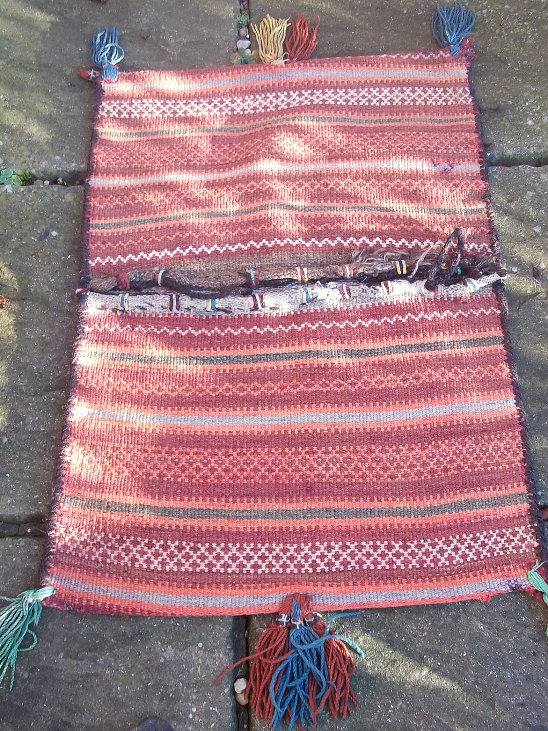 3 ft x 2 ft Tribal Khurjeen Saddle Bag. Hand Woven Wool. Cushions/pillows.
