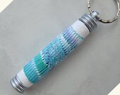 Wing Feather Cane White, Turquoise, Purple and Green  Polymer Clay Needle Holder Key Ring Custom Key Fob 104