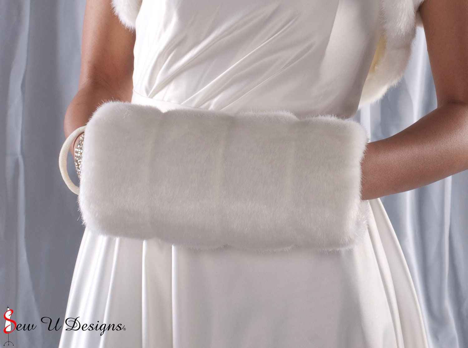 Faux fur muff winter wedding hand warmer Regular size  Available ivory, ivory, black or cream