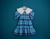 Vintage 1970s 1980s Plaid Dress in Shades of Blue- Size 4