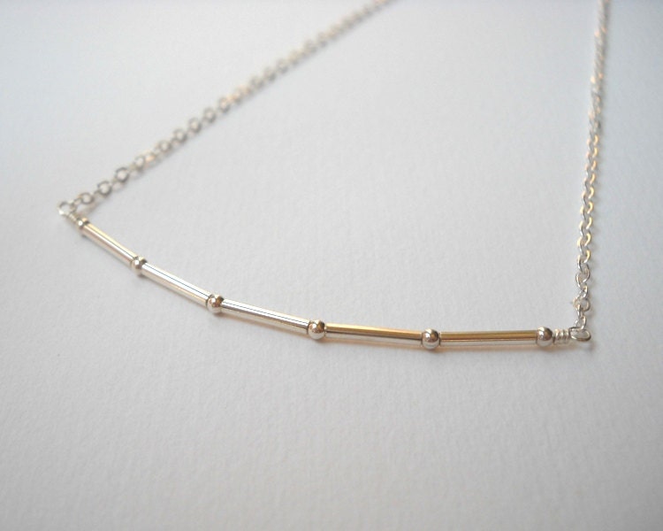 Bamboo Bar Necklace - Sterling Silver Beaded Row Necklace Beadwork Necklace
