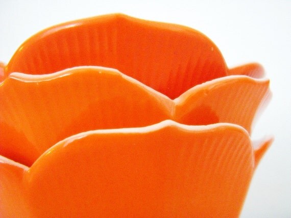 vintage Orange Lotus Bowls, set of 3