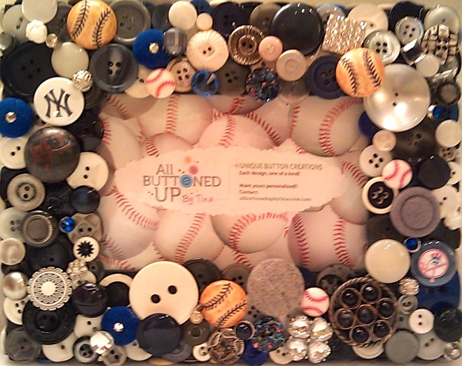 NY Yankees Button Picture Frame in Navy, White & Grey for 4"x6" Photo