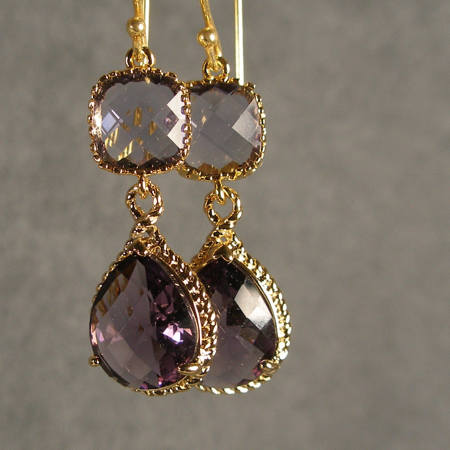 Tanzanite and Amethyst Glass Gold Braid Earrings, Bridesmaid Earrings, Wedding Earrings, Bridesmaid Jewelry (4256Wx)