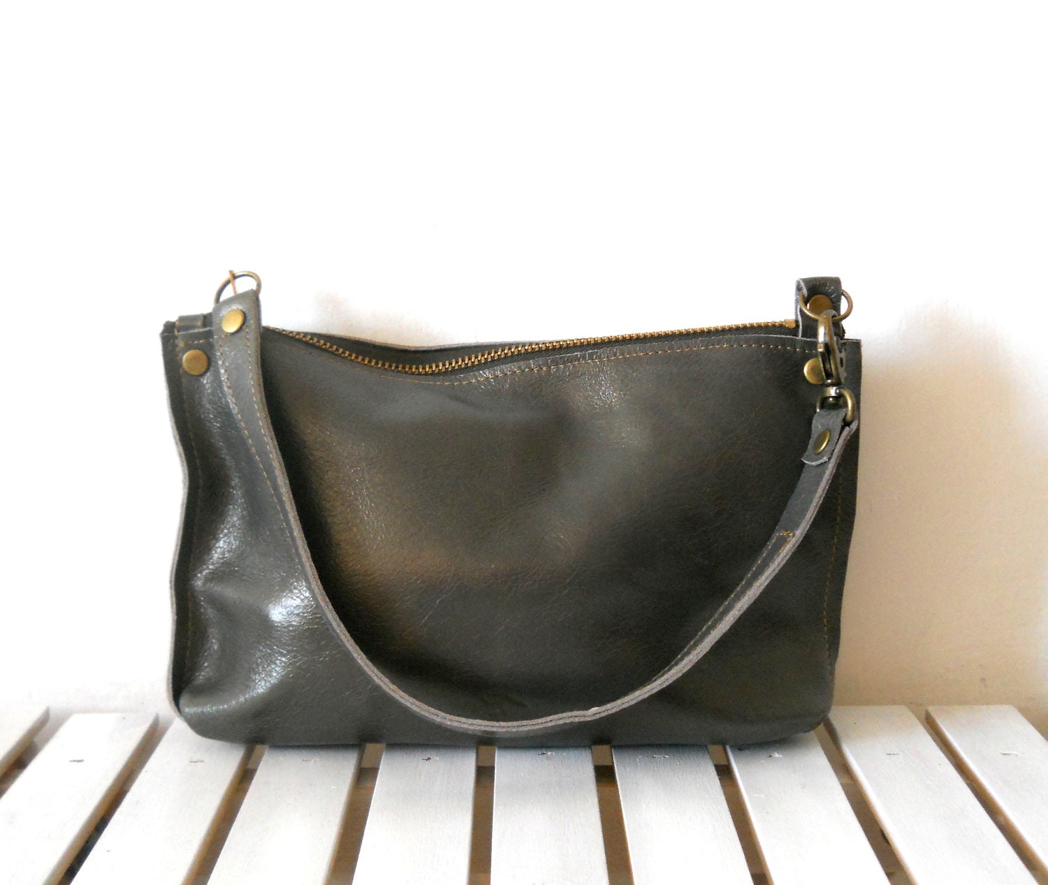 NOW ON SALE - Small metallic grey leather purse
