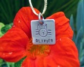 Kitty Cat Name Tag Custom Personalized Hand Stamped Sterling Silver Charm ID Tag Kitten Pendant for Cat Necklace Bracelet