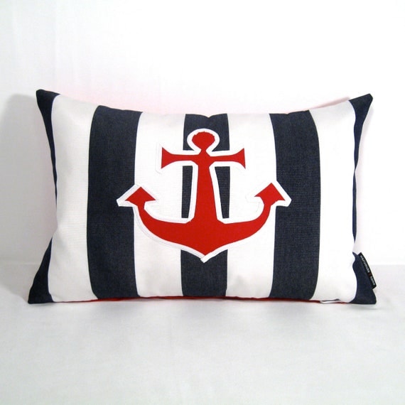 Nautical Pillow Cover Outdoor Anchor Pillow Red by Mazizmuse