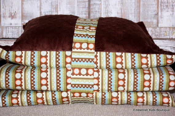 Kinder Nap Mat Cover -Mod Gears and Brown Minky - Ready To Ship