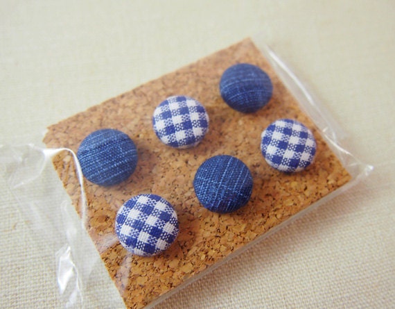 Blue fabric covered pushpins set