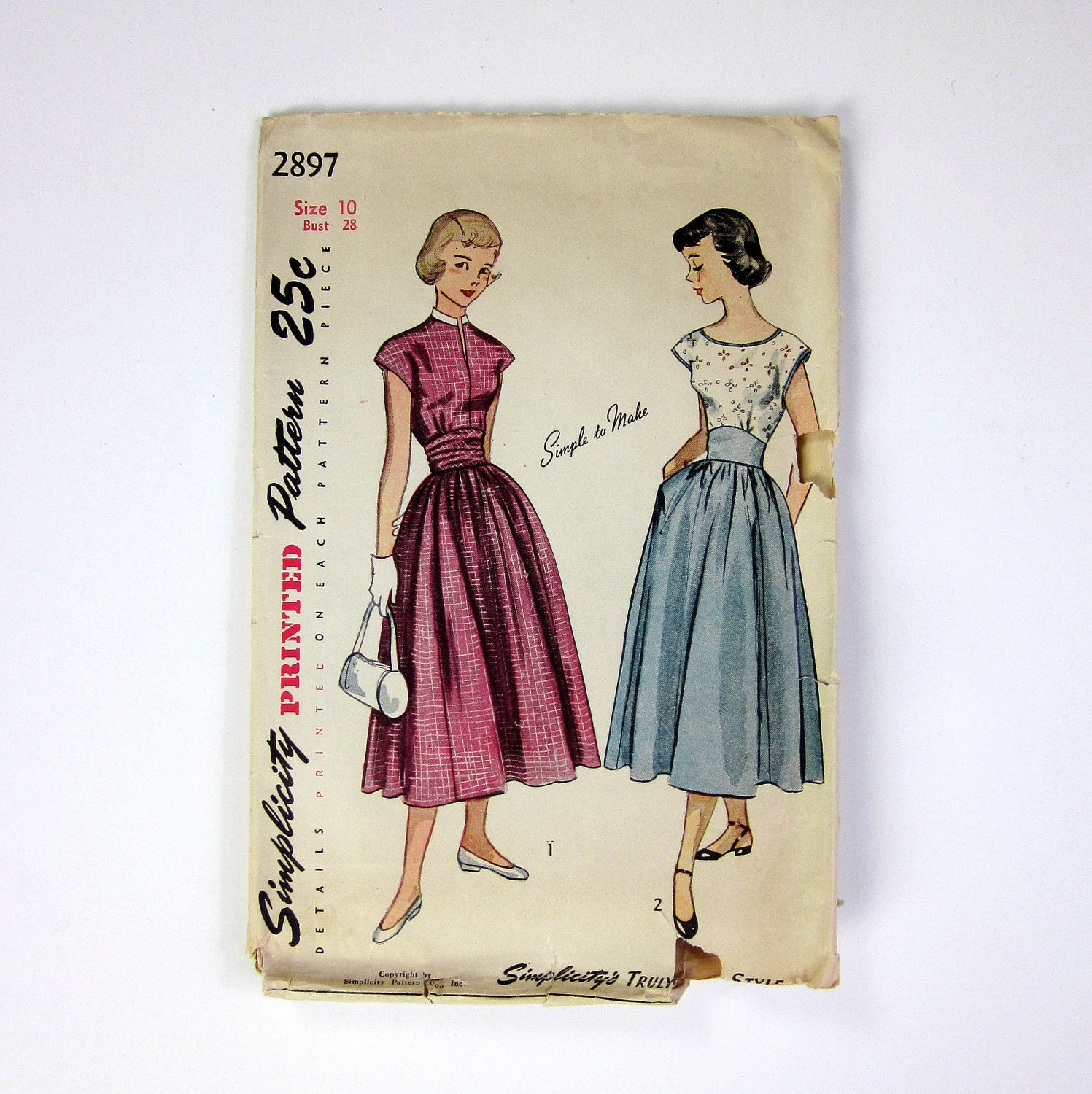 Shop Sale / Teen One Piece Dress 50s Simplicity Pattern 2897 / bust 28 waist 24 / Complete