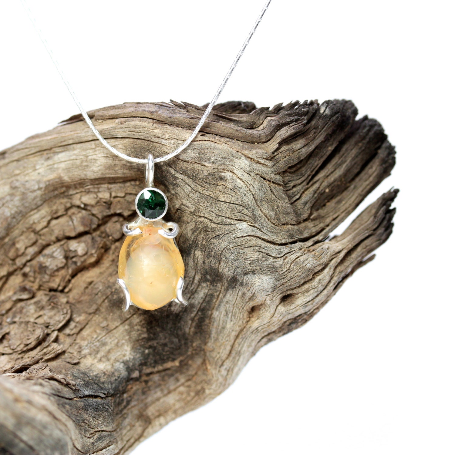 Rough Fire Opal Indicolite Silver Necklace - Firebug