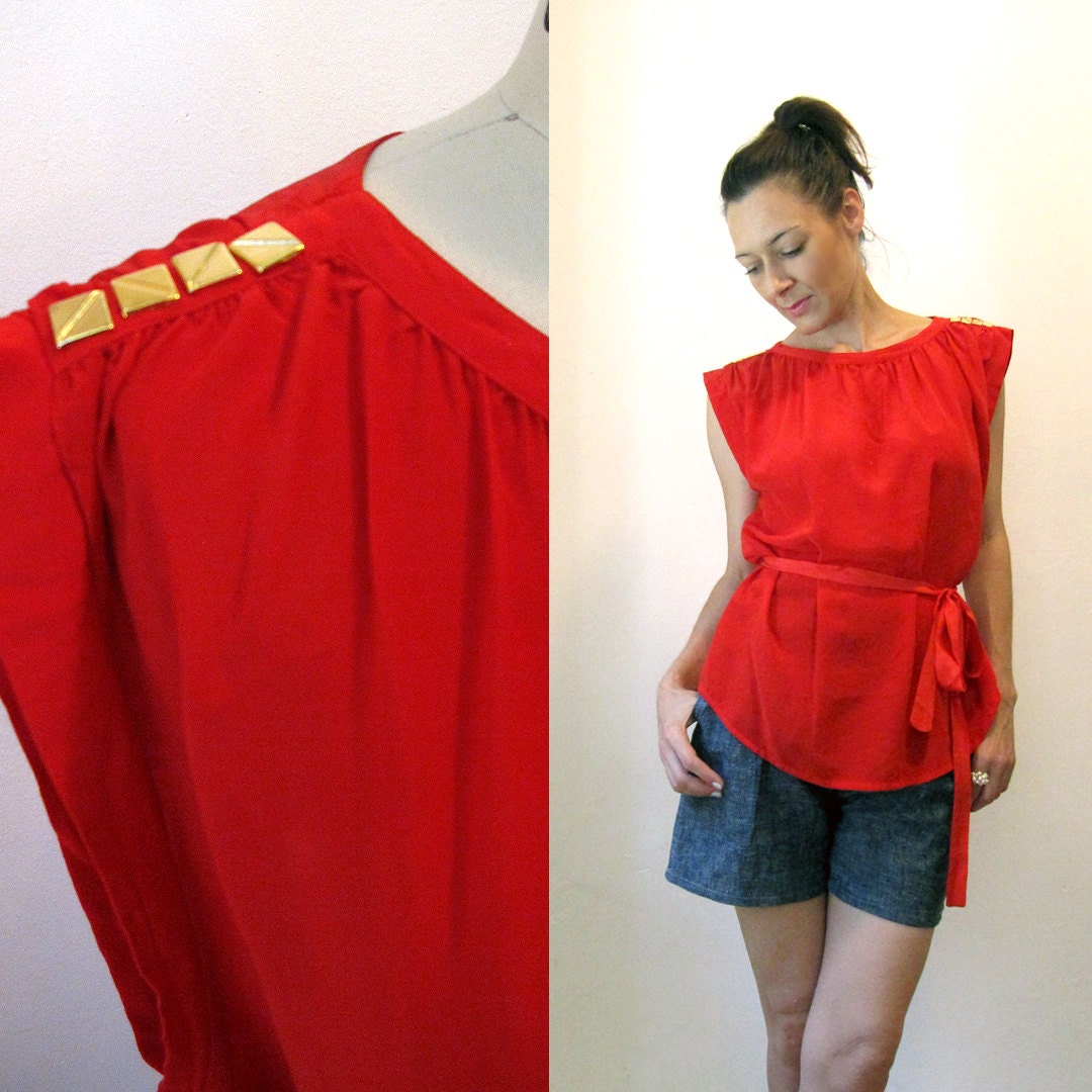 Red silk blouse - OOAK - Medium - One Size fits all - Upcycled vintage / Simone's Rose Sandbox collection