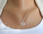 Sterling Silver Love Leaf Pendant Necklace - Simple Dainty Modern Sterling Necklace - morganprather