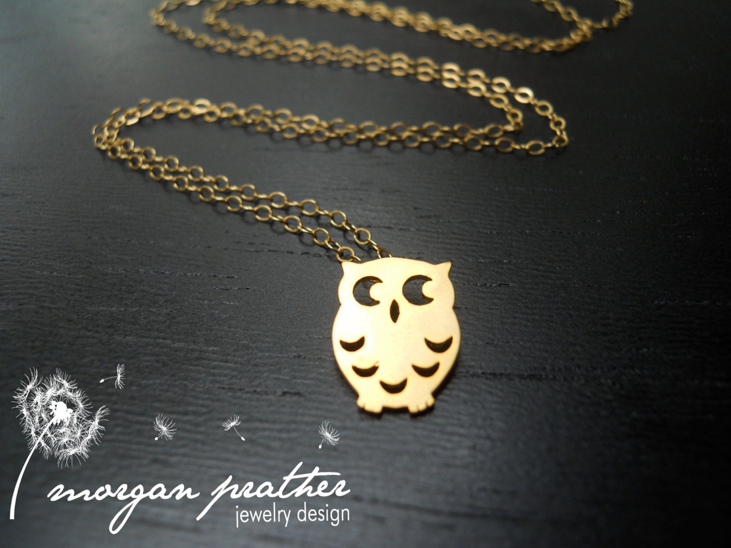 Owl Necklace - Gold Cute Owl Charm Pendant - gold filled chain - morganprather