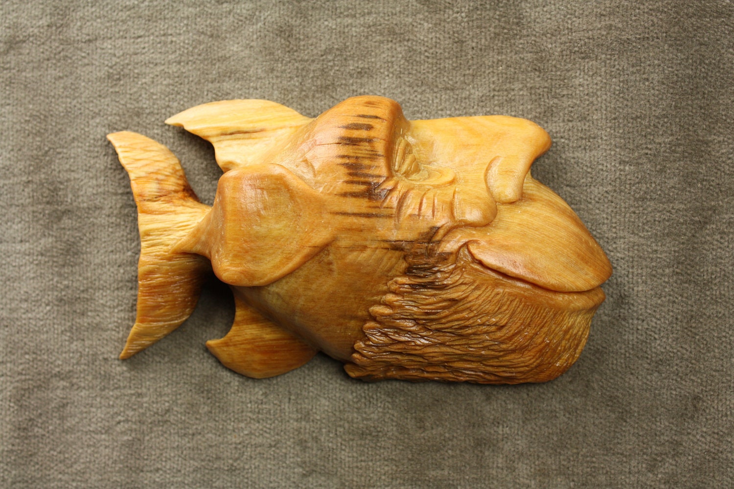 Fish Wood Carving Whimsical Art Rustic Log By Treewizwoodcarvings