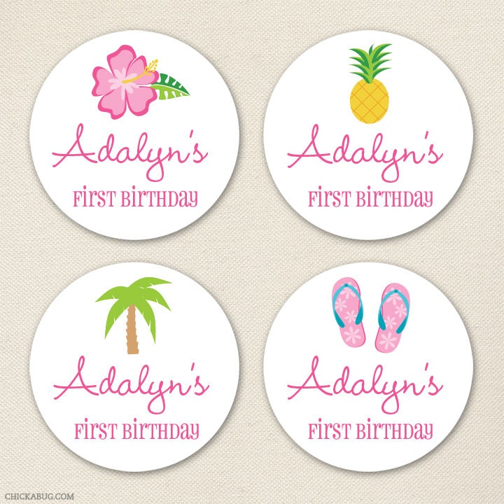 Luau theme party - Custom stickers - Sheet of 12 or 24 Il_170x135