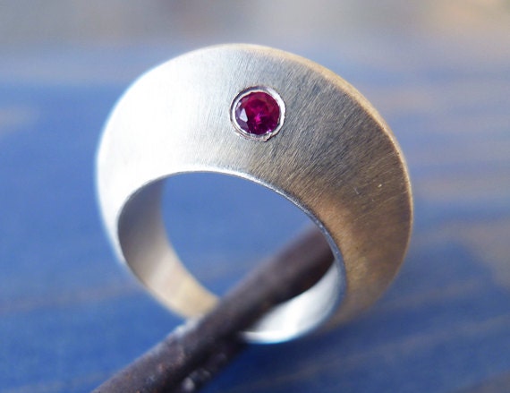 Ruby Crown. Modern Chunky Handmade Sterling Silver Ring With A Beautiful Red Ruby Stone. Unisex Men Or Women. Engagement Ring. Cocktail.