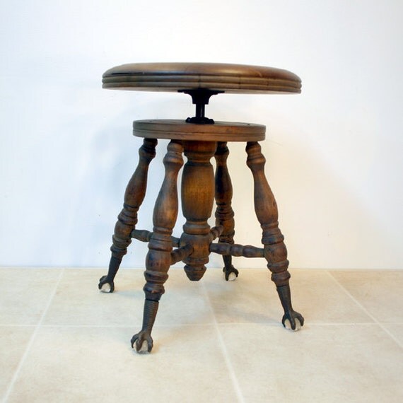 Antique Piano Stool with Glass Ball and Claw by ConceptFurnishings