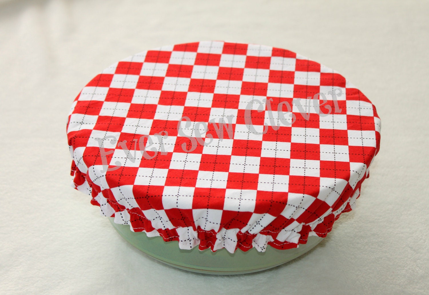 Reusable Bowl Cover, BPA Free Food Cover, Kitchen Aid Mixer, Red Argyle Bowl Cover