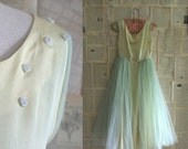 SALE Vintage 1950s Dress 50s Green Tulle Prom Dress Semi Formal Beaded Womens Size Small