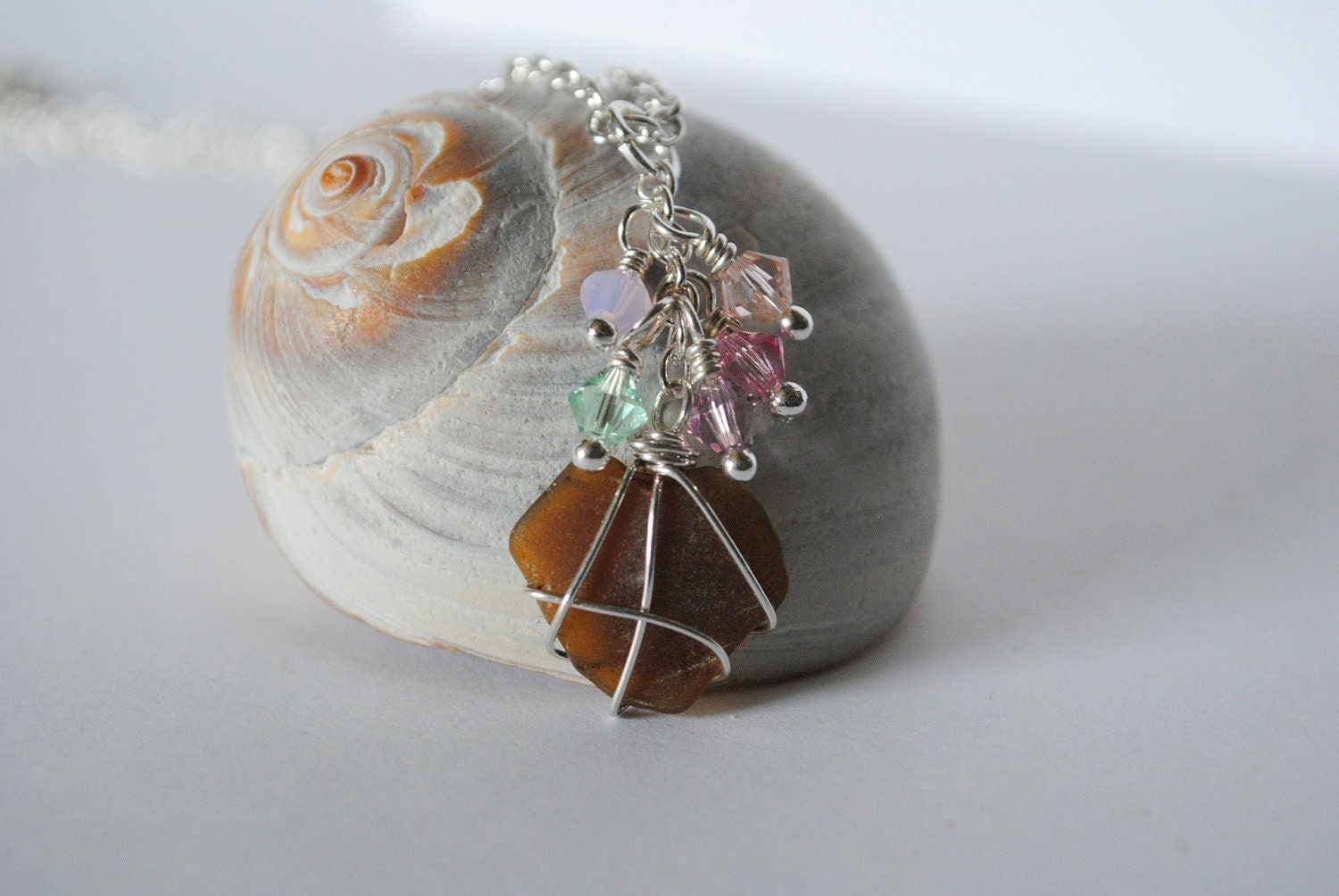 Brown Sea Glass Heart Pendant, Wire Wrapped Heart Pendant, Sweet Dreams