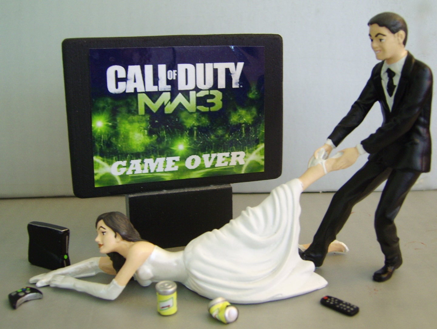VIDEO Game 'junkie' BRIDE - Customized Wedding Cake Topper. New Design - The ORIGINAL Video Game cake topper....not a copy cat.