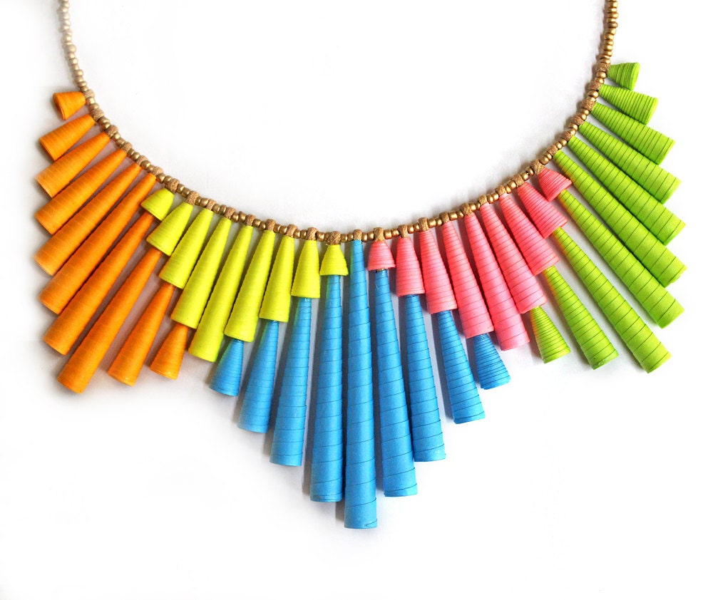 Neon necklace - Neon Jewelry - Colorful necklace - Statement jewelry - Neon, Pink, Orange, Blue, Yellow, Green, Colorful, Statement - HippieKingdom