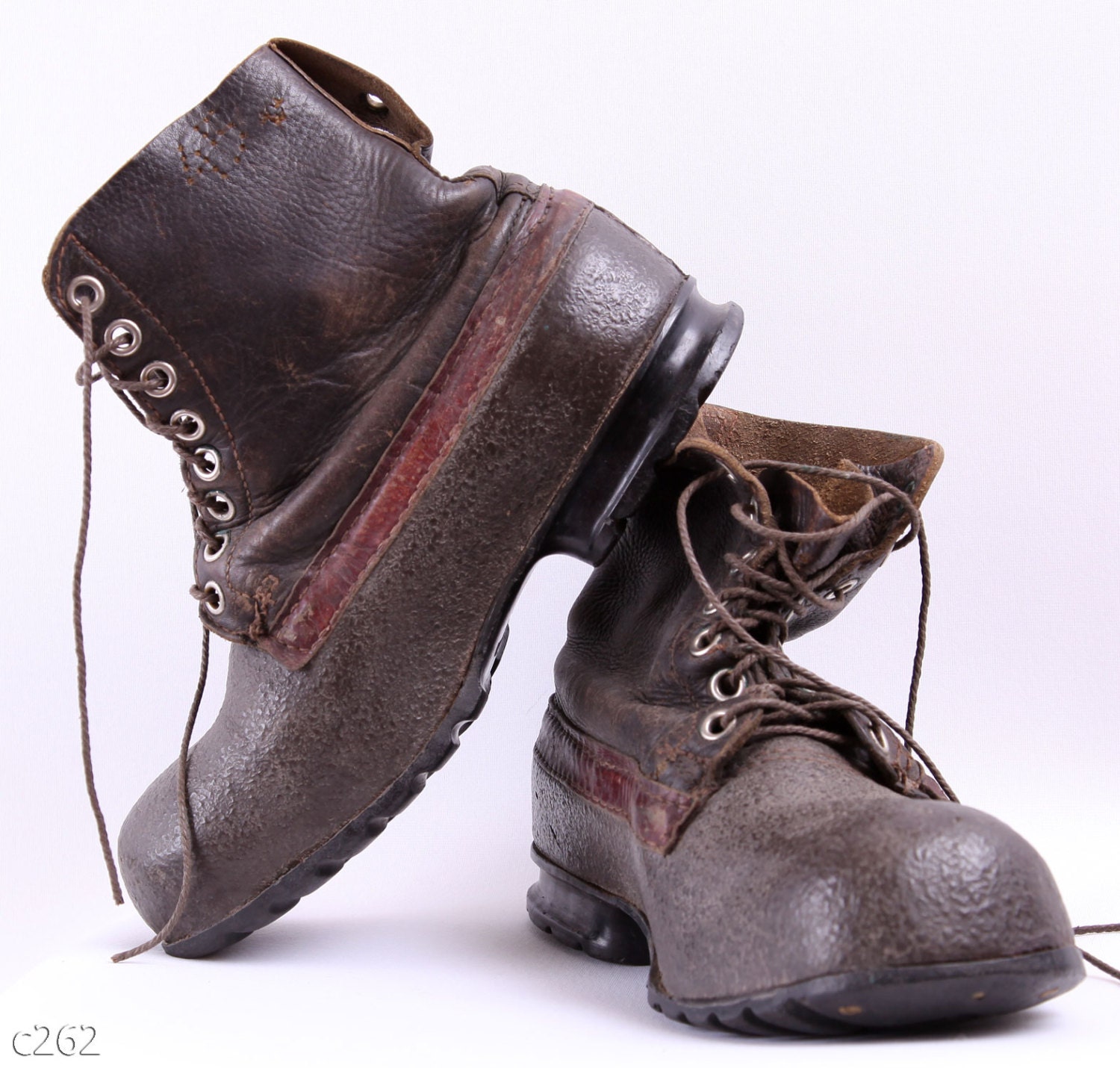 60s Army Combat  Boots / Leather Distressed Boots / Eur 41, USA mens 8, womens 9