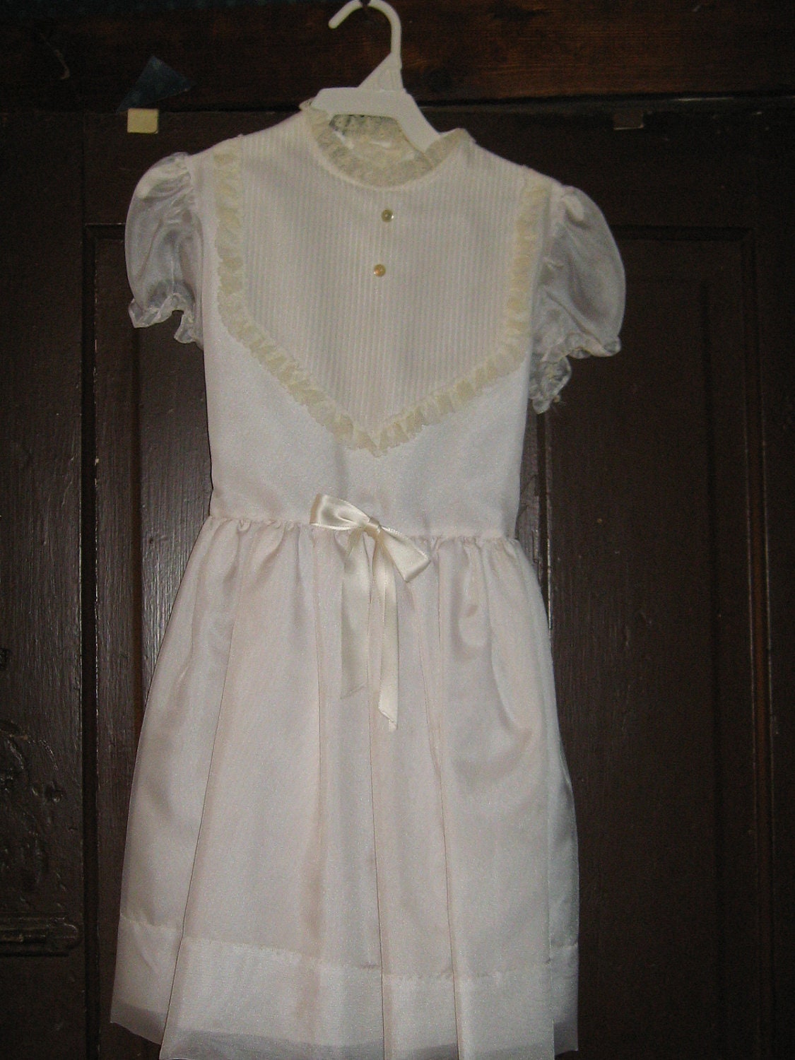 1950-1960's WHITE Vintage Flower Girl Dress Communion Dress Party Dress sz 8