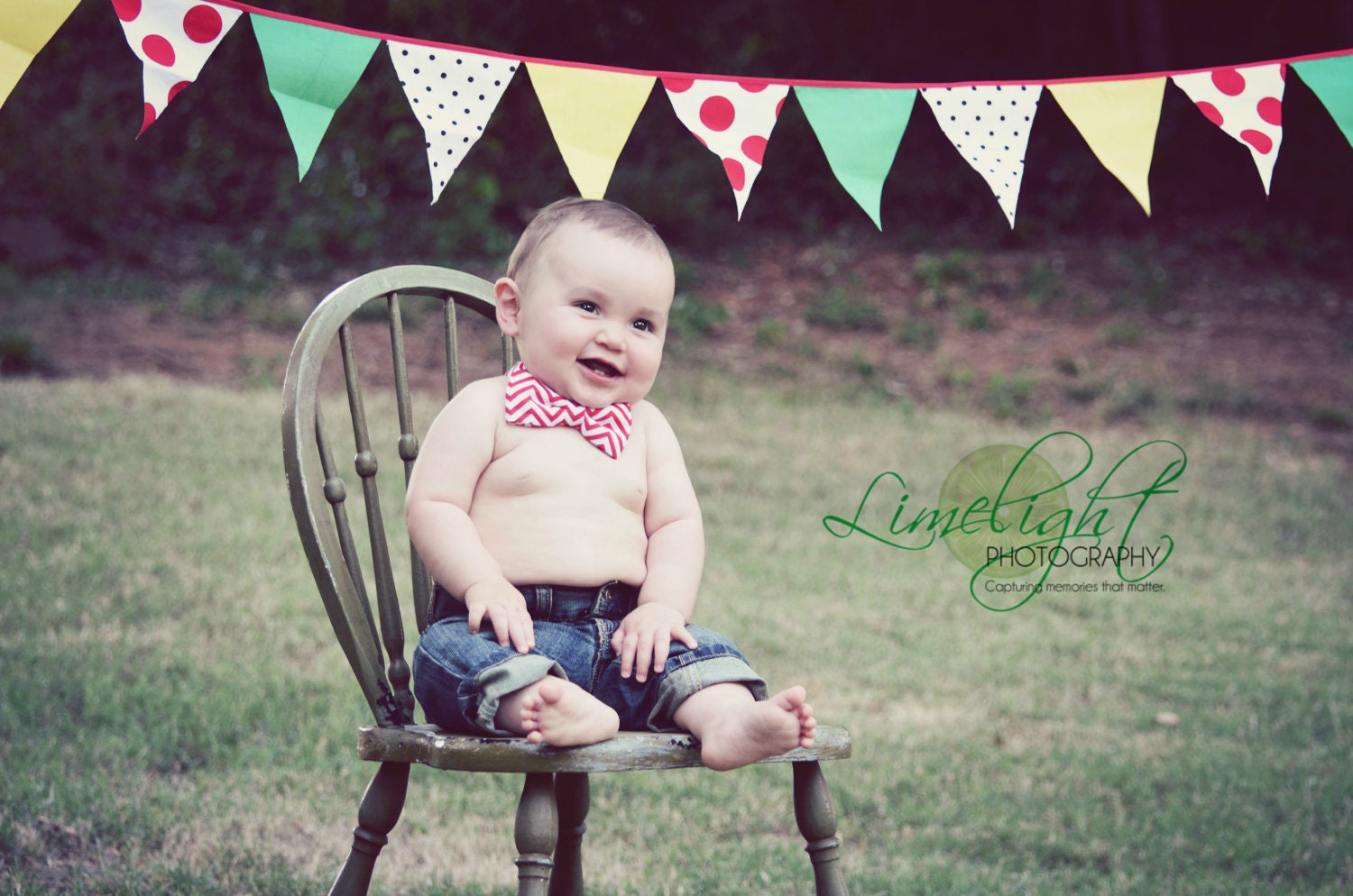 Primary Polka Dot Fabric Bunting, Garland, Banner, Pennant Decoration 11 FT / Larger 7 Inch Flags