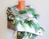 Felted  scarf  green grass grey stones OOAK unique