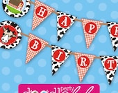 DIY Party Decorations Farm Barnyard Birthday Banner Cow Print Printable - DoodleLulu by 2 june bugs Il_170x135