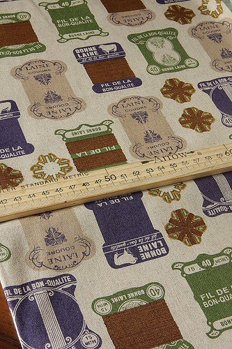 japanese Kokka Trefle THREAD SPOOL bobbin natural vintage design linen and cotton mix fabric