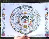 Hand drawn Wheel of the Year chart, Pagan, Hippy