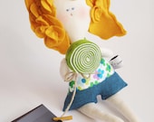 DOLL wall hanging photo frame  /  with cream and mint LOLLIPOP -  Handmade in Italy -