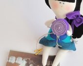 DOLL wall hanging photo frame / with cream and blackberry LOLLIPOP - Handmade in Italy -