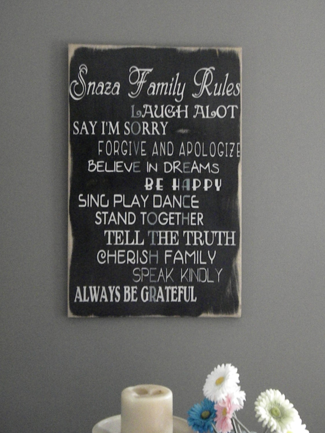 Extra Large Vintage Style Custom Family Rules Typography Word Art Sign