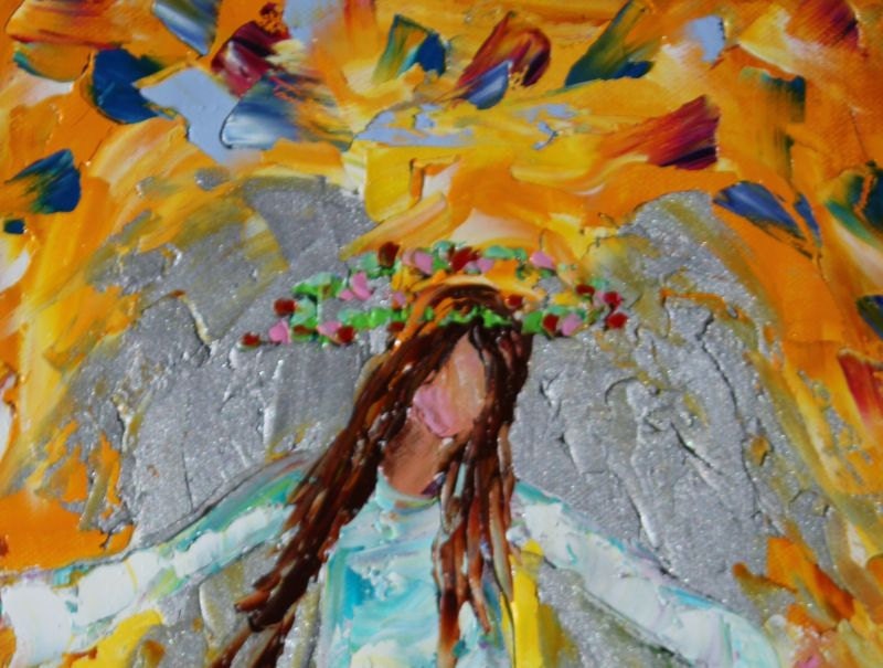 Original oil ANGEL PALETTE KNiFE painting modern impressionism impasto fine art by Karen Tarlton