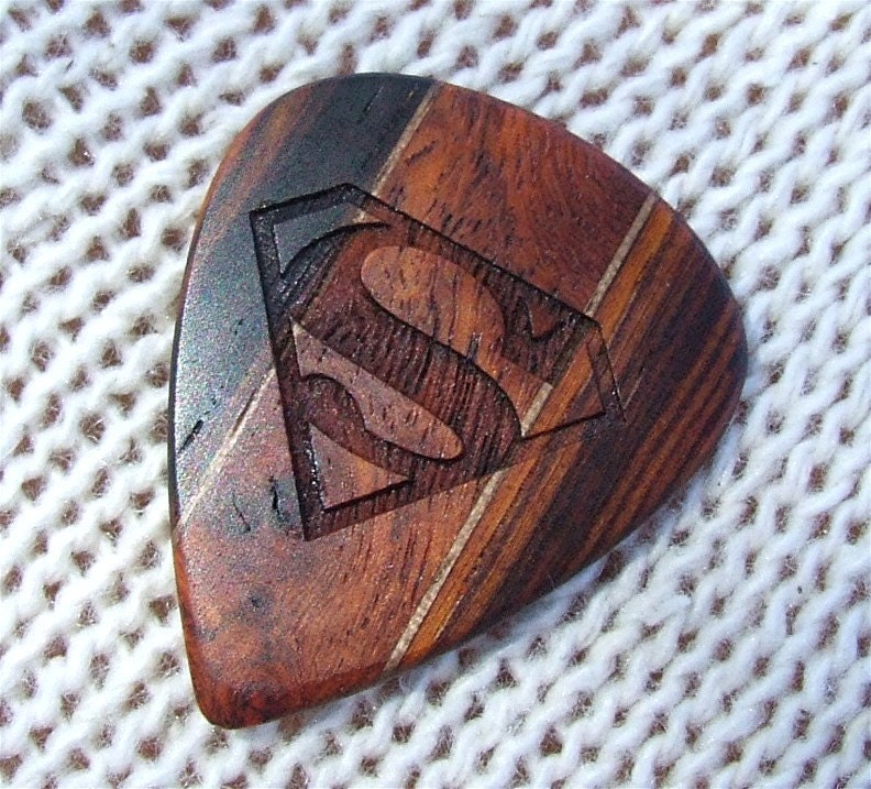Tribute to Superman - Handmade - Custom Engraved Exotic Woods Premium Guitar PIck