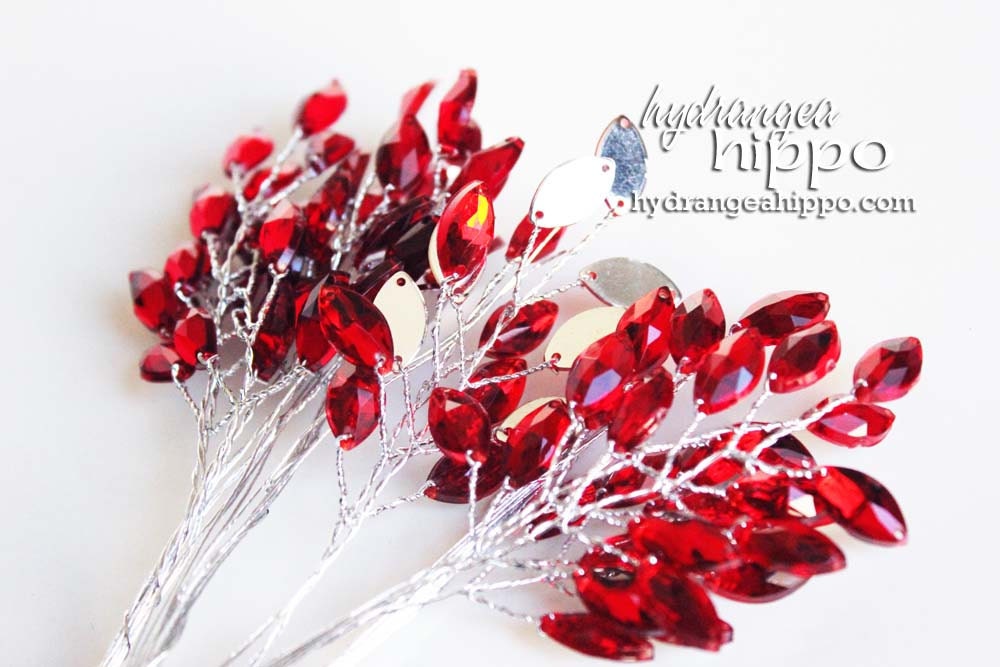 Beaded Spray - 2 Sets - 24 Pieces - 3 inches long - Ruby Red