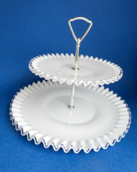 Fenton Two Tiered Milk Glass Plate Stand by MemoriesofYesterday