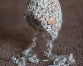 Crochet Newborn Bonnet. Baby Boy. Brown. Blue. Mohair. Wool. Photo Prop. Knit Hat.