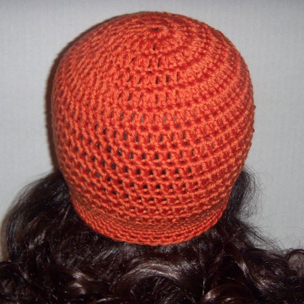 Crochet Beanie Hat Tangerine with Crochet Flower