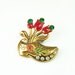 Vintage Dutch Tulip Wooden Shoe Rhinestone Red Green Enamel Brooch