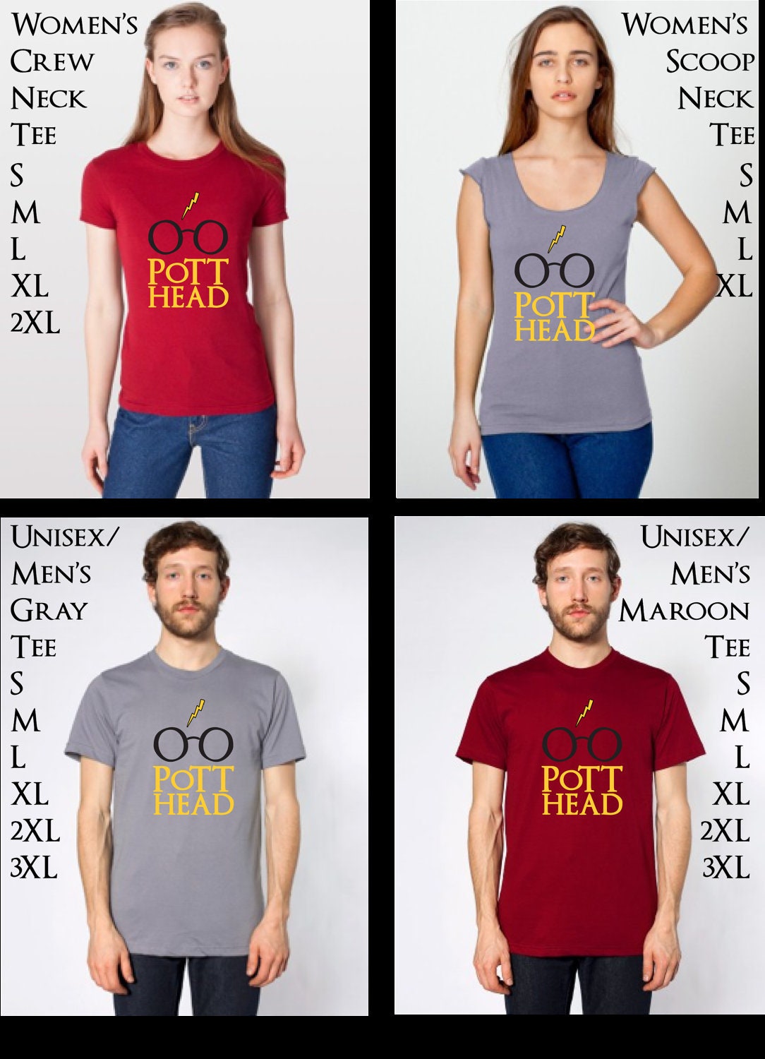 Harry Potter T Shirt - Pott Head Screenprint - The Perfect Gift for the Harry Potter - phile in your life