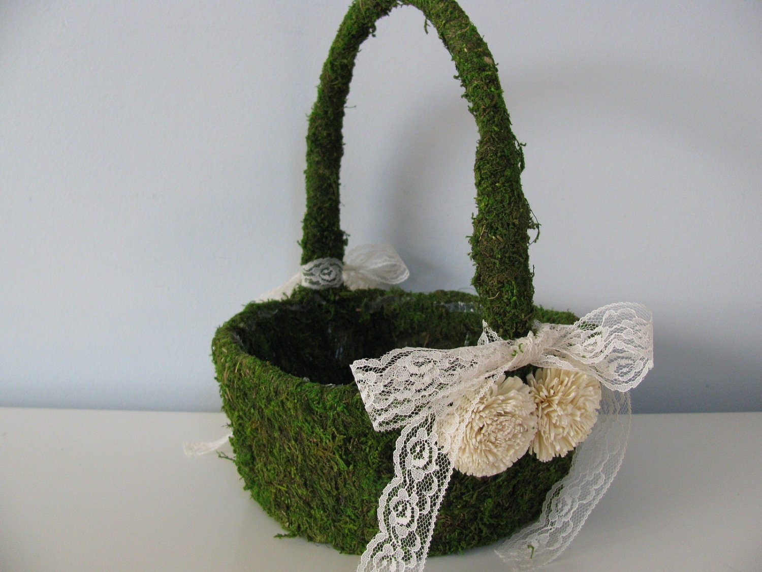 Woodland, Rustic, Garden, Outdoor, Country Wedding Moss Flower Girl Basket Using Eco-Friendly materials Can Customize your colors